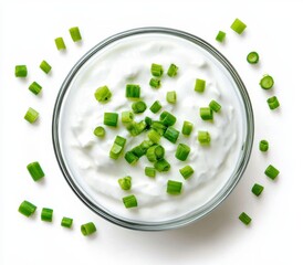 Creamy Yogurt Dip with Fresh Green Onions in Glass Bowl