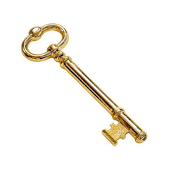 Elegant Golden Key with Intricate Details on a white background.