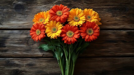 Fototapeta premium Colorful flowers against wood texture
