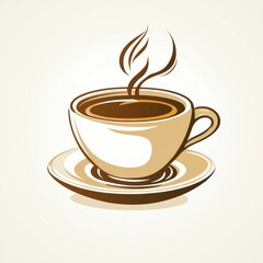 Obraz premium Artistic depiction of a steaming cup of coffee on a saucer in a minimalist style