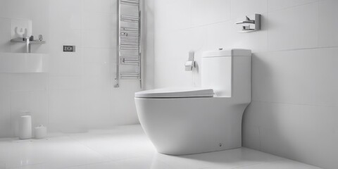 Sleek white ceramic toilet, modern bathroom design,  minimalist, toilet