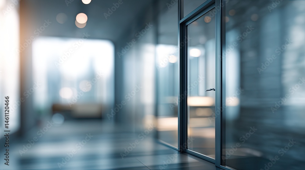 Poster office environment with blurred door modern workspace professional setting calm atmosphere