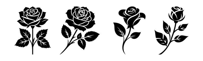 Black Rose Flower Vector Silhouettes Collection