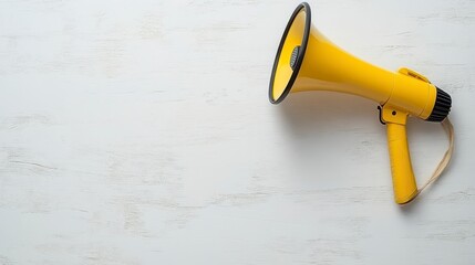 Yellow Megaphone on White Textured Background