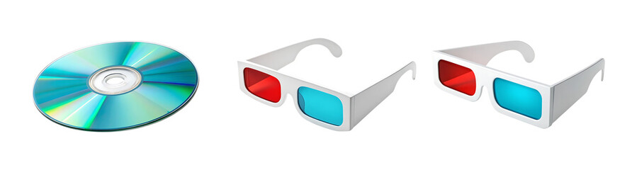 3d glasses and cd disc for entertainment on transparent PNG background