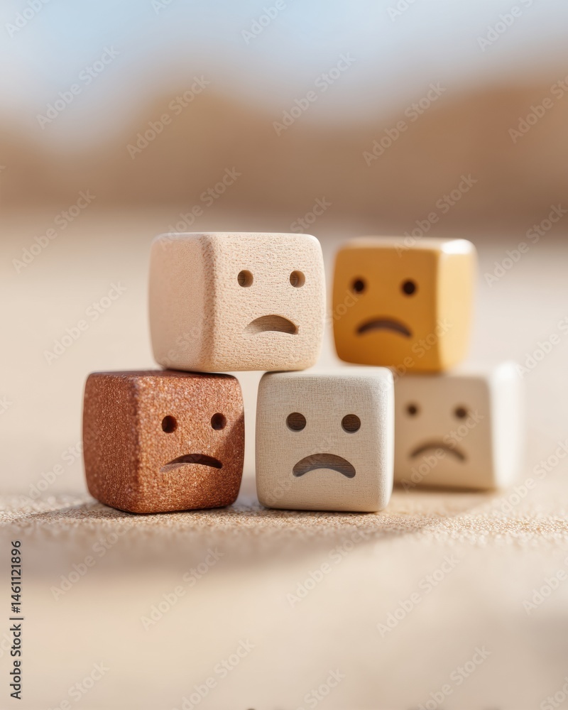 Fototapete Emotion Metrics Visualization Wooden Sentiment Analysis Dice Revealing Consumer Feedback Complexity in Modern Market Research Methodologies