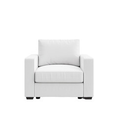 White Modern Armchair Front View – Isolated on Transparent Background