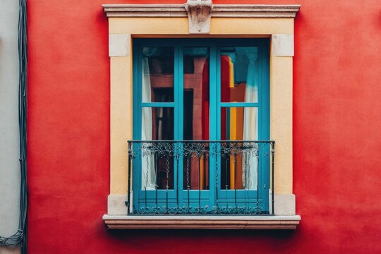 Vibrant Colorful Window with Balcony
