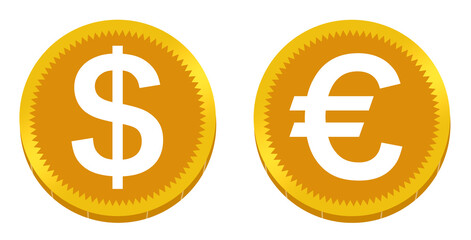 ドル　ユーロ　$   €  コイン　素材　セット　あしらい　丸　シンプル　キラキラ　Dollar,Euro.Gold sign coin