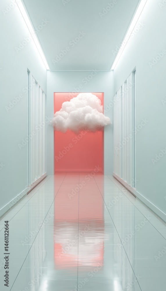 Leinwandbilder Cloud Computing Revolution Minimalist Data Center Aesthetic Visualizing Digital Resilience and Transformative Tech Infrastructure in Soft Coral and Pristine White Spaces