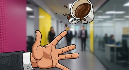 A Coffee Catastrophe in the Office: Pop Art Style Illustration