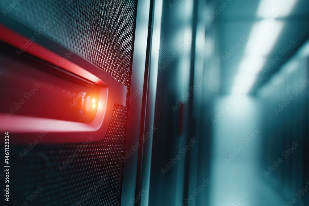 Poster Cybersecurity Edge Sleek Industrial Tech Infrastructure with Luminescent Alert System - Next-Gen Digital Resilience and Cutting-Edge Network Performance Visualization
