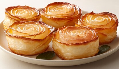Golden Brown Baked Rose Pastries on White Plate