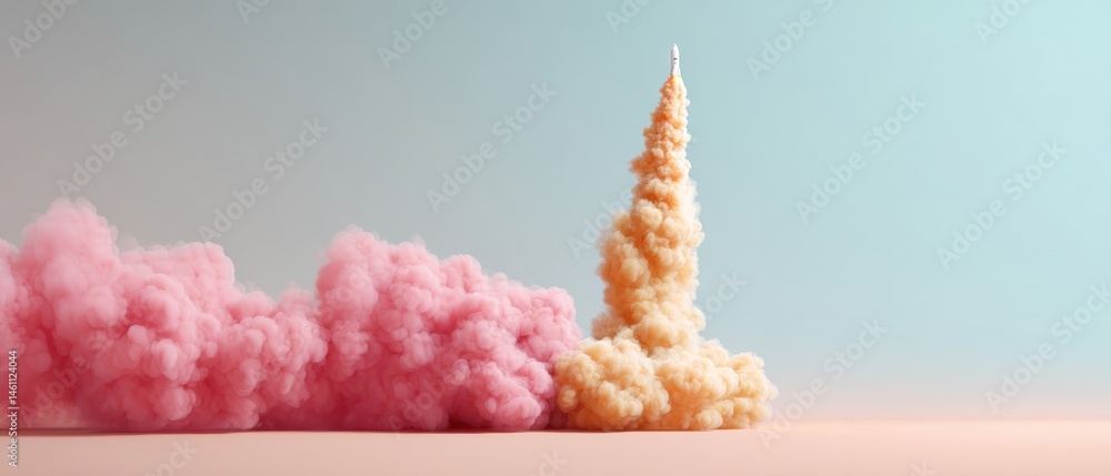 Aufkleber futuristic aerospace visualization minimalist rocket launch with gradient smoke plumes - innovative 