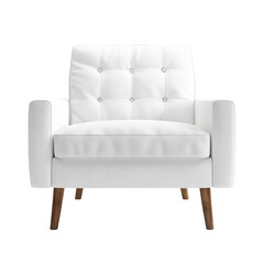 White Modern Armchair Front View – Isolated on Transparent Background