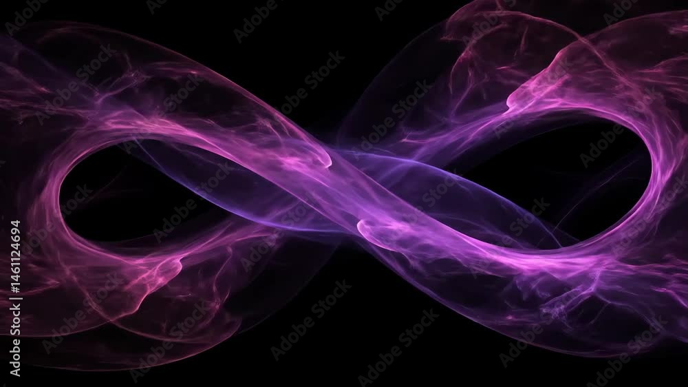 Poster infinity sign with pink light trails on black. digital abstract fractal pattern formation and art, e
