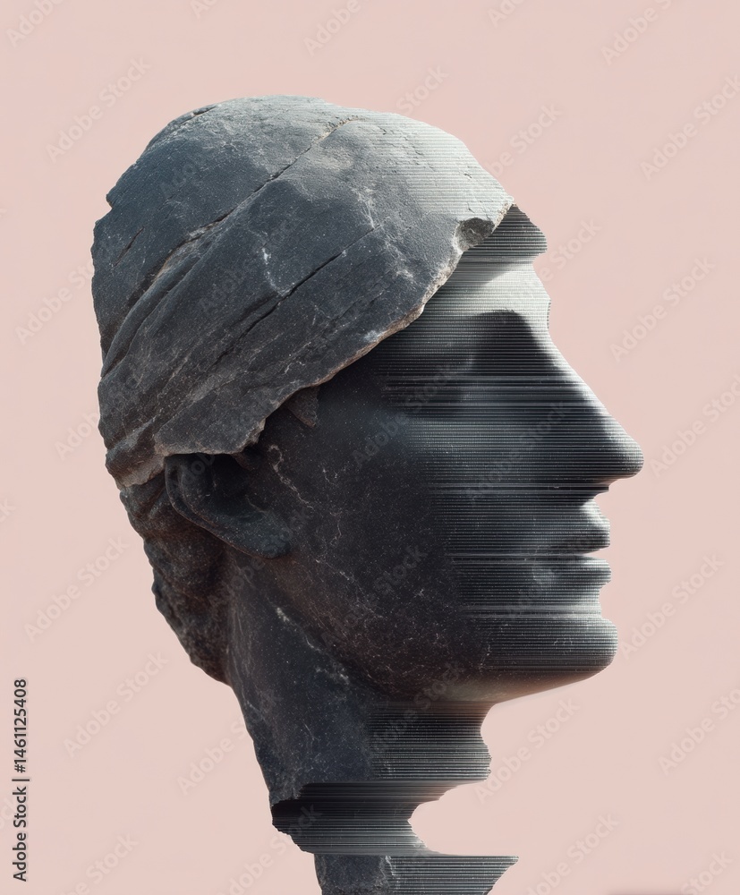 Aufkleber Digital Disruption Meets Classical Form Glitched Marble Statue Visualization - Exploring Techno-Cultural Transformation in Post-Digital Aesthetic Design