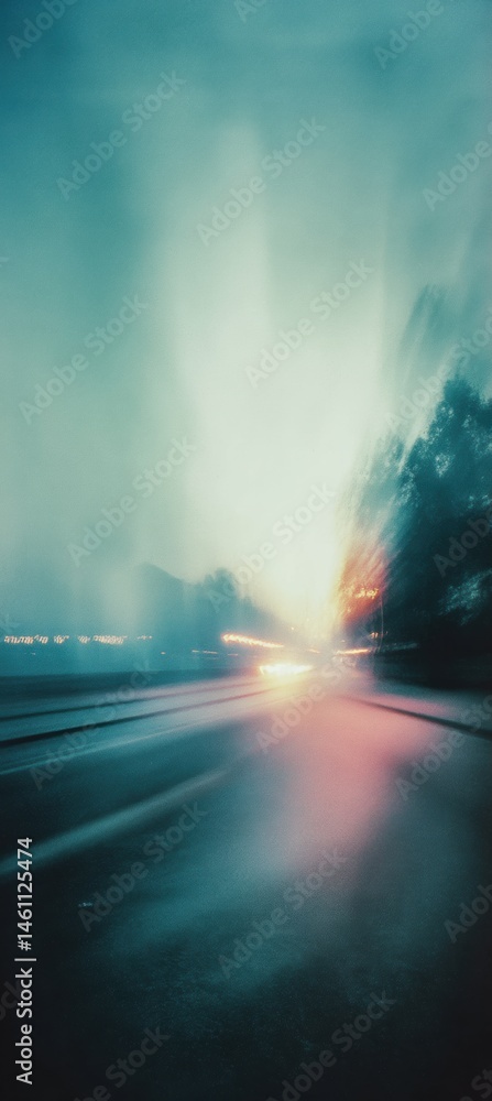 Poster liminal transit post-digital urban mobility aesthetic - blurred roadscape capturing nostalgic post-a