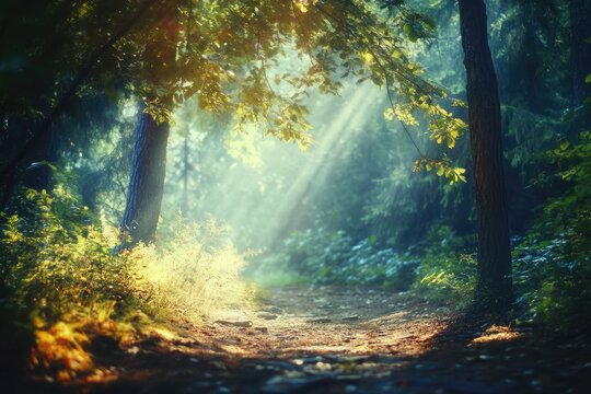 Sunlit forest path