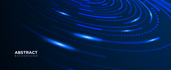 Futuristic blue technology background with  curves lines and light effects. banner template. Vector design
