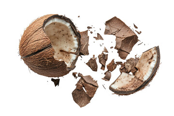 Broken coconut on blackground