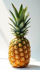 Fototapeta premium Entire pineapple on white, sunlit, tropical vibes , vibrant, bright