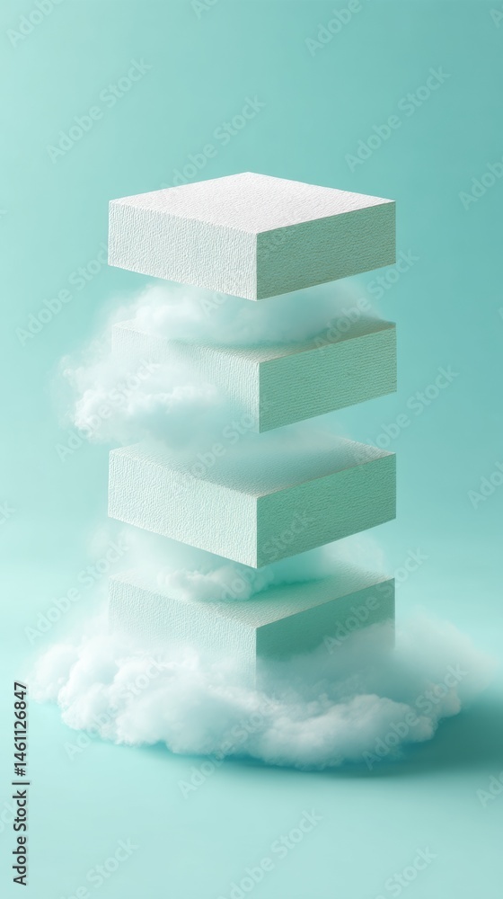 Poster Ethereal Productivity Reimagined Minimalist Paper Stack Dissolving into Mindful Cloud Transforms Workplace Wellness and Creative Stress Management