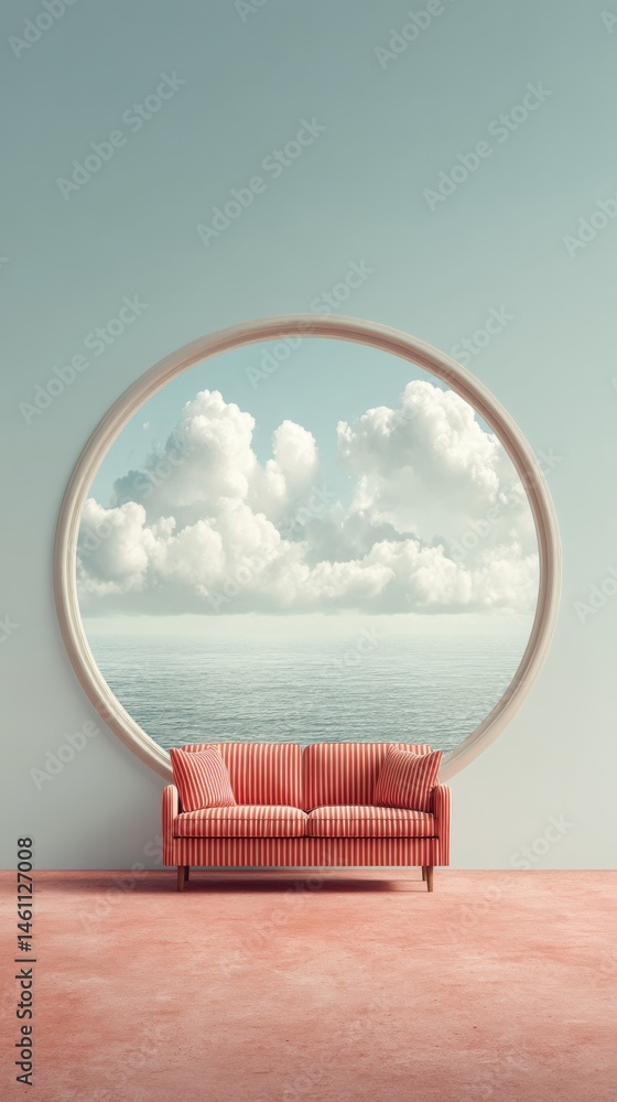 Poster surreal coastal minimalism immersive design transforms interior spaces with dreamlike ocean portal -