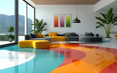Colorful modern living room with vibrant floor