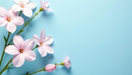 Fototapeta premium Pastel blue banner with delicate gypsophila flowers, ample copy space , backdrop, calm, delicate