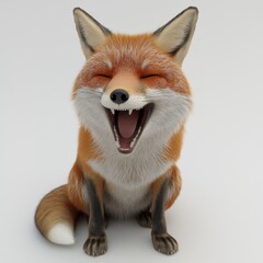 Fototapeta premium Happy Red Fox 3D Render, Fluffy Fur, Cartoonish Style, White Background