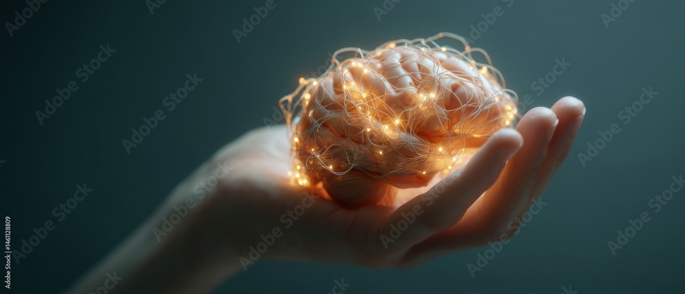 Leinwandbilder illuminated neuroscience revolution holographic brain network visualization in palm-sized quantum co