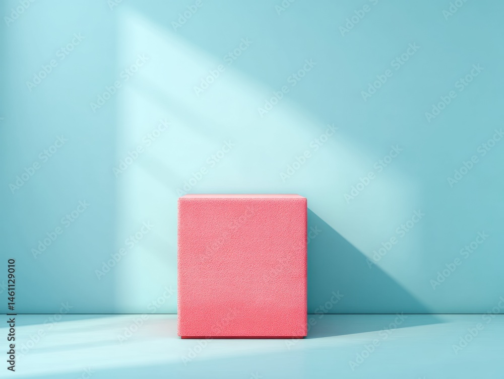 Aufkleber minimalist product showcase vibrant geometric podium in cool blue workspace - innovative design mark