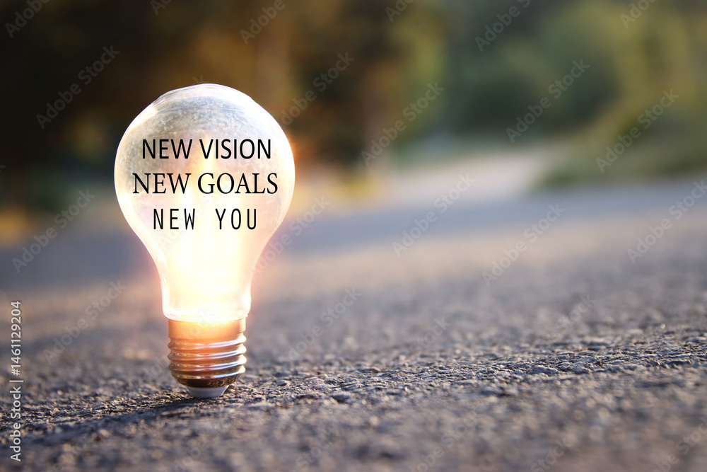 Aufkleber light bulb with text. concept of new vision and setting goals