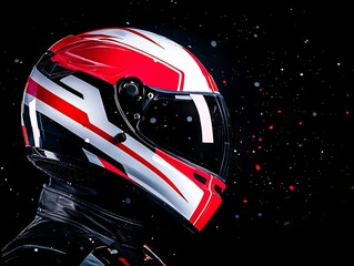 Red and white motorcycle helmet profile