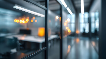 Professional workspace in motion dynamic office space with blurred interior perspective