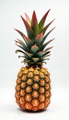 Fototapeta premium Single air pineapple with layered leaves, showcasing red leaf tips against a pristine white backdrop , botanical, tillandsia