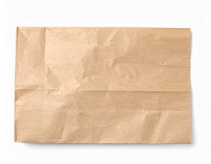 A crumpled brown paper bag sits on a clean white background, showcasing its textured surface and natural earthy tones, evoking a rustic charm.