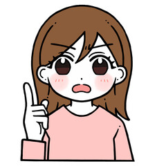 怒り顔で人差し指を立てる女性のイラスト