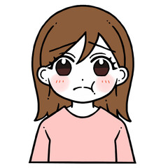 ほっぺを膨らませて悲しむ女性のイラスト