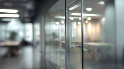 Dynamic office space with blurred interior and glass door modern workplace contemporary environment