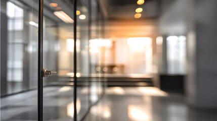 Dynamic office environment with blurred interior and doorway modern workspace tranquil ambiance