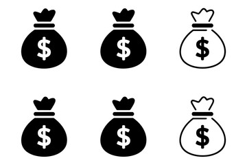 Money bag icon set financial wealth and investment