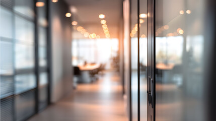 Blurred office interior with doorway modern workspace professional environment soft lighting