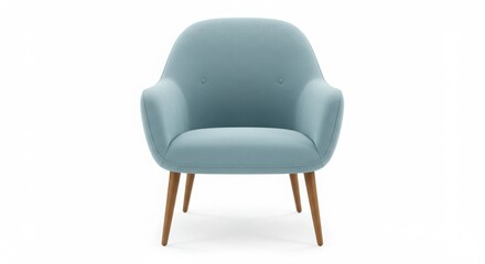 Fototapeta premium Light blue armchair with wooden legs isolated on white background