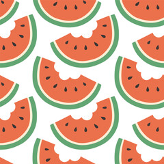 Watermelon summer pattern on white background. Simple seamless pattern with watermelon slices. Vector design for greeting card and invitation of seasonal summer holiday