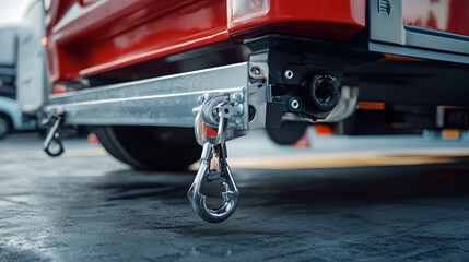 Close-Up of a Heavy Duty Tow Hook on a Vehicle Trailer in an Industrial Setting