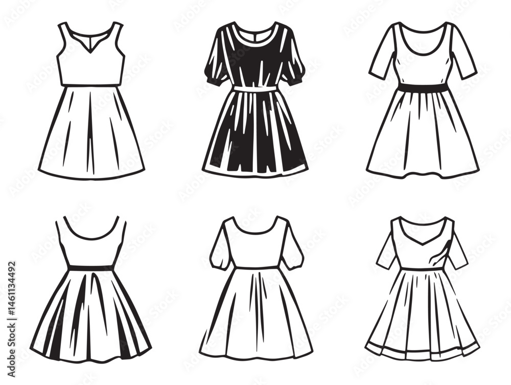 Poster minimalist svelte sketch of a dress in line art style for stock design use