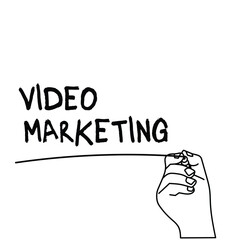  hand holding a pointer with video marketing text