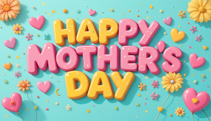 Happy Mothers Day with Hearts and Flowers